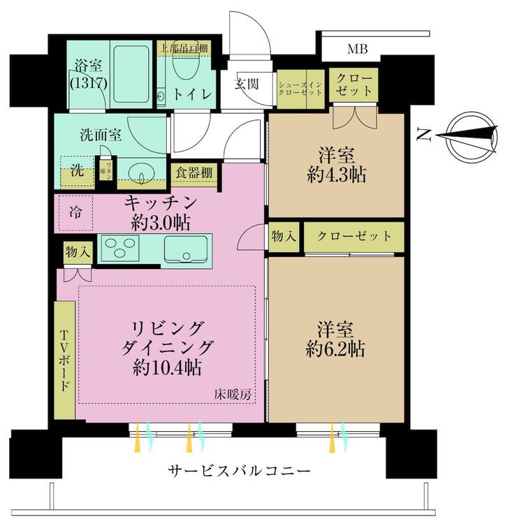 その他 2LDK、専有面積55.48?、バルコニー面積13.5?