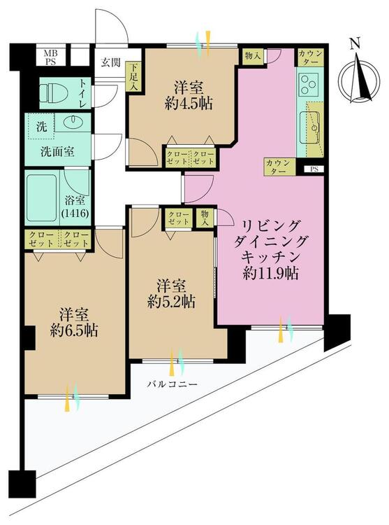 その他 3LDK、専有面積63.53?、バルコニー面積13.84?
