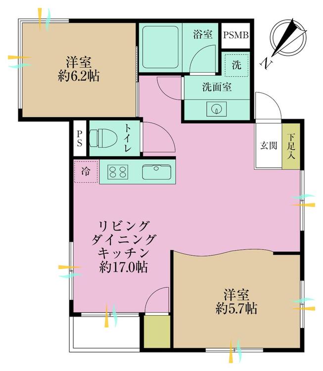 その他 2LDK、専有面積58.3?、バルコニー面積2?