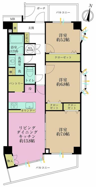 その他 3LDK、専有面積74.63?、バルコニー面積11.03?