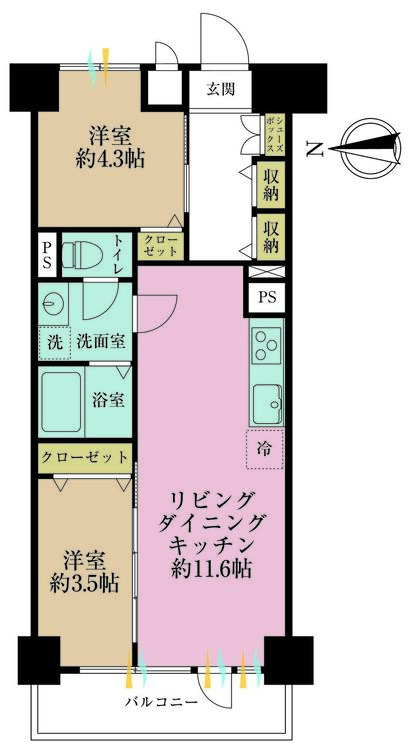 その他 2LDK、専有面積48.6?、バルコニー面積5.4?