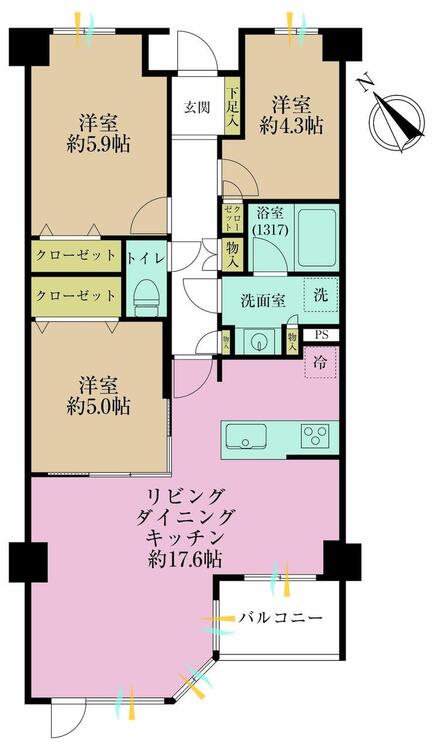 その他 3LDK、専有面積74.59?、バルコニー面積3.75?