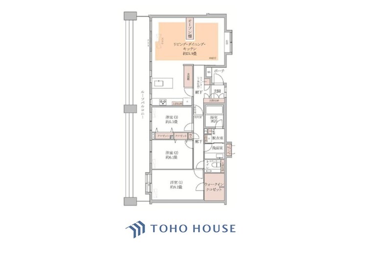 間取り ◆居心地のいい暮らし◆には欠かせない眩い採光。ゆったりとした幅の窓からこの空間に降り注ぐ採光が絶えない。明るいリビングこそ居心地のいい暮らしが待っているのだと思う。