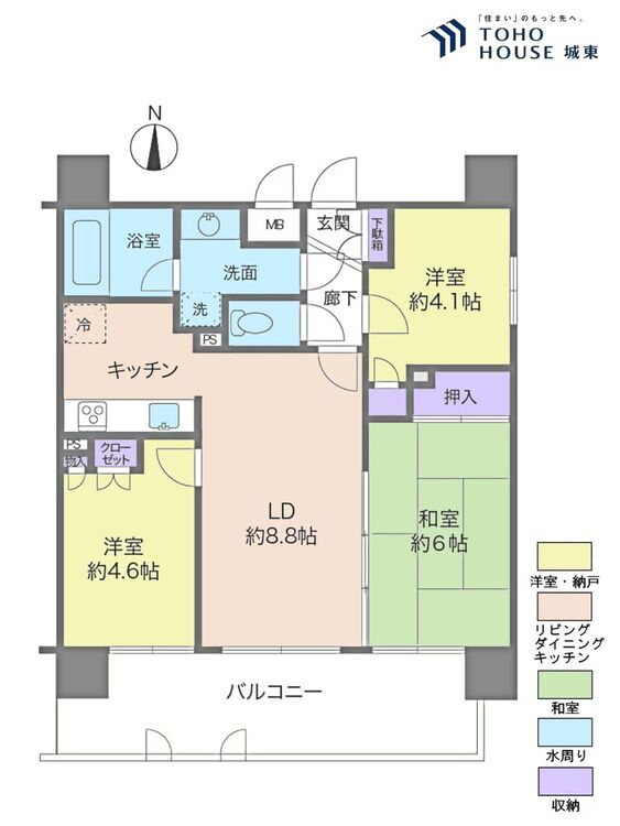 間取り ３ＬＤＫ、専有面積５７平米、バルコニー面積１１．９平米