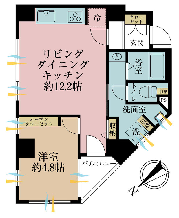 その他 1LDK、専有面積43.11m2、バルコニー面積2m2