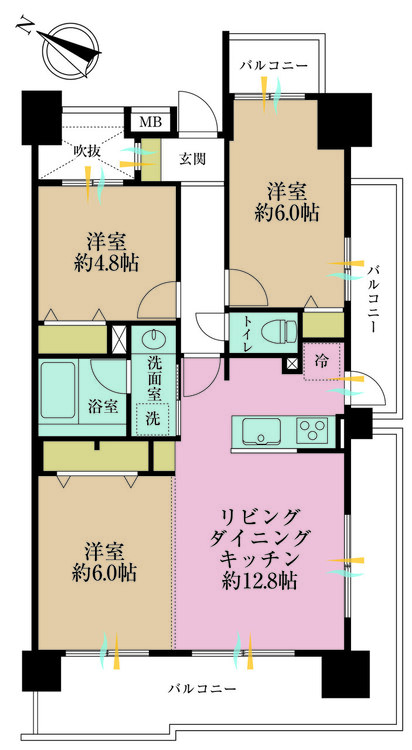 その他 2LDK、専有面積64.02?、バルコニー面積22.48?