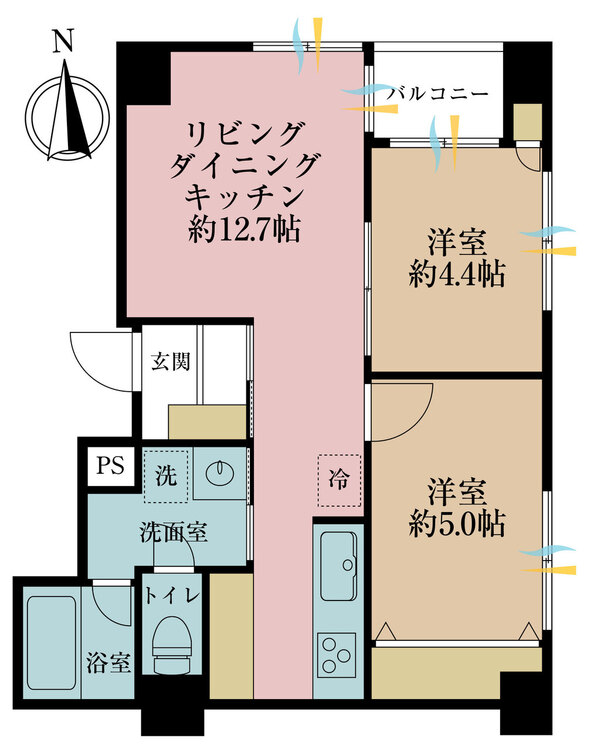 その他 2LDK、専有面積50.29m2、バルコニー面積2.74m2
