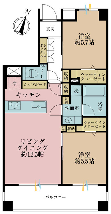 その他 2LDK、専有面積55.61m2、バルコニー面積10.98m2