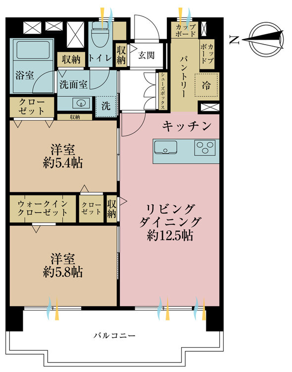 その他 2LDK、専有面積53.04m2、バルコニー面積9.58m2