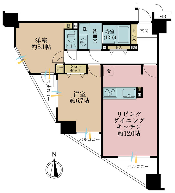 その他 2LDK、専有面積56.67m2、バルコニー面積8.4m2