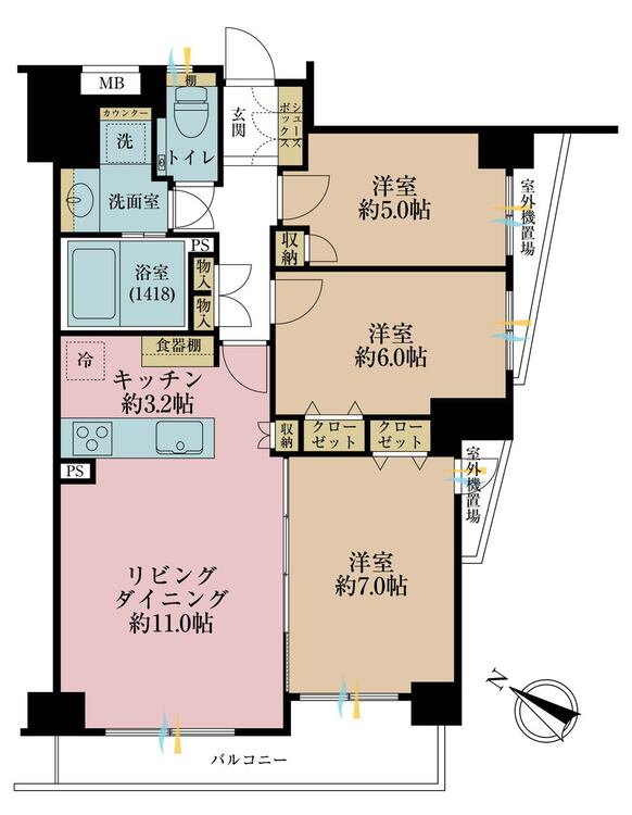 その他 3LDK、専有面積70.56m2、バルコニー面積7.17m2