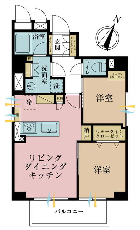 その他 2LDK、専有面積46.1m2、バルコニー面積5.22m2