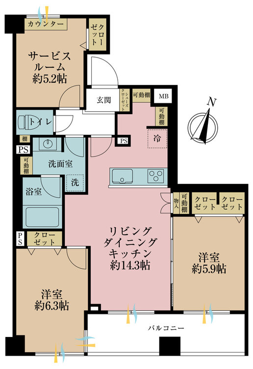 その他 2LDK+S（納戸）、専有面積70.16m2、バルコニー面積8.12m2