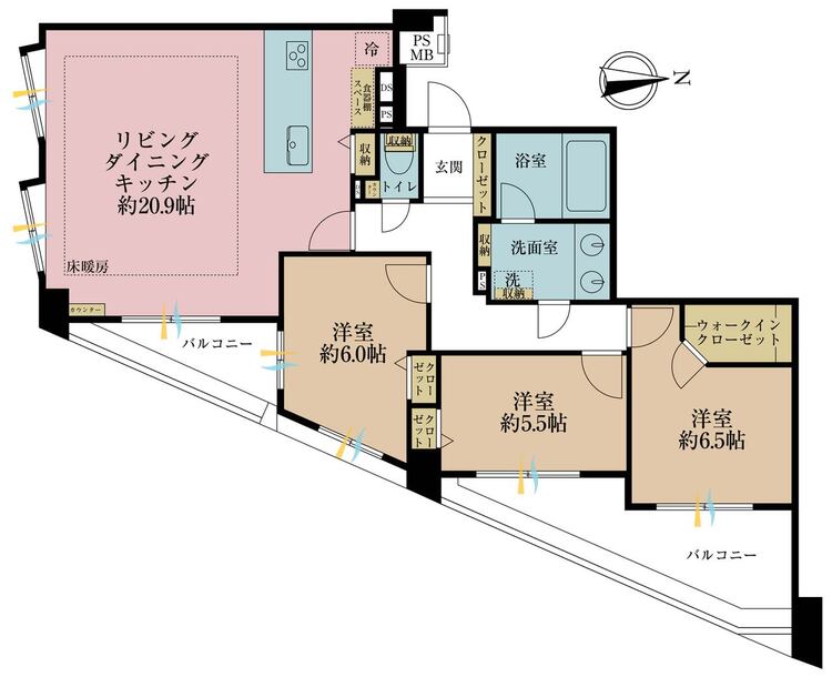 その他 3LDK、専有面積89.24m2、バルコニー面積13.11m2