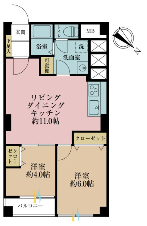 その他 2LDK、専有面積52.61m2、バルコニー面積3.71m2
