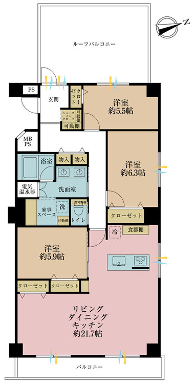 その他 3LDK、専有面積94.72m2、バルコニー面積11.8m2