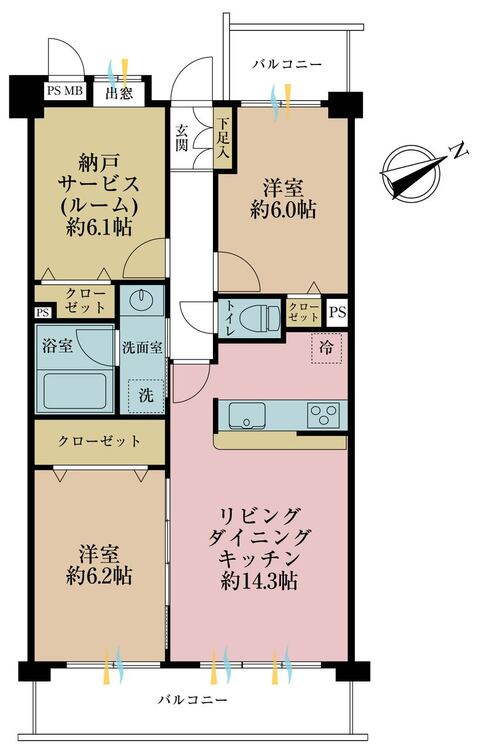 その他 2LDK+S（納戸）、専有面積70.87m2、バルコニー面積13.05m2
