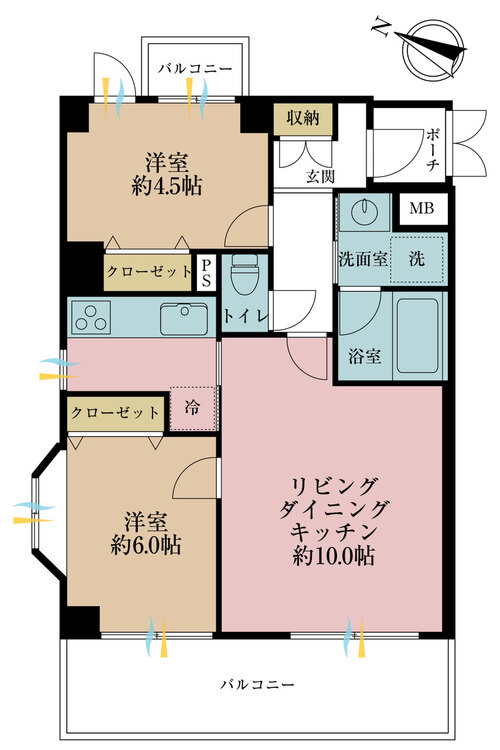 その他 2LDK、専有面積50.68m2、バルコニー面積10.11m2