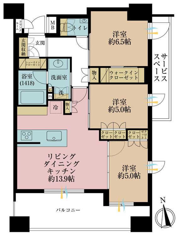 その他 3LDK、専有面積70.16m2、バルコニー面積12.85m2