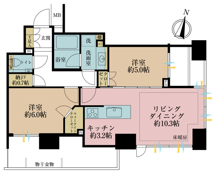 その他 2LDK、専有面積57.69m2、バルコニー面積14.57m2