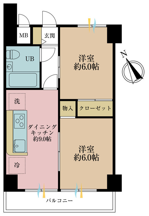 その他 2LDK、専有面積45.1m2、バルコニー面積6.87m2