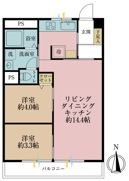 その他 2LDK、専有面積45.96m2、バルコニー面積5.4m2