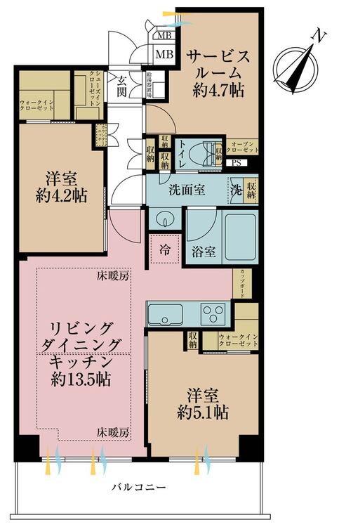 その他 2LDK+S（納戸）、専有面積62.1m2、バルコニー面積8.64m2