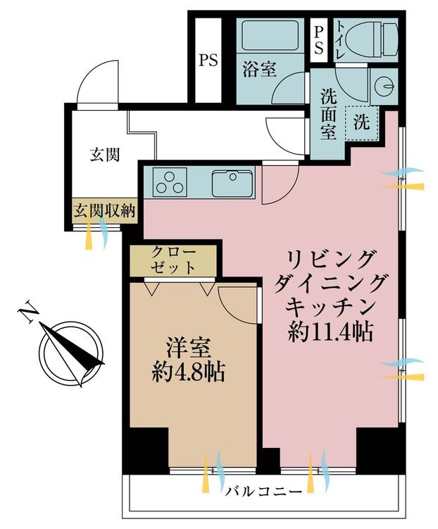 その他 1LDK、専有面積41.11m2、バルコニー面積4.42m2
