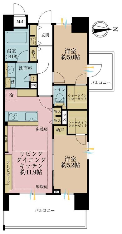 その他 2LDK、専有面積55.76m2、バルコニー面積13.65m2