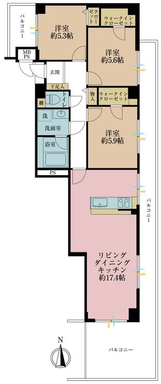その他 3LDK、専有面積79.33m2、バルコニー面積31.73m2