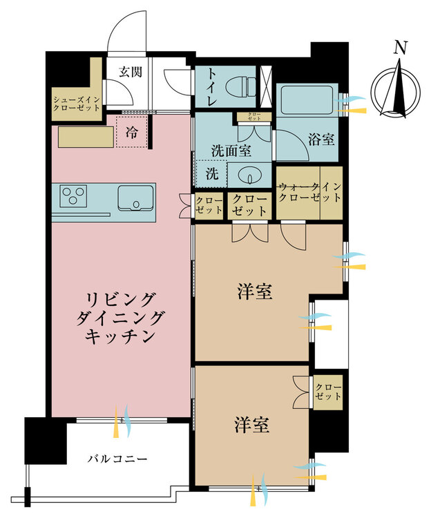 その他 2LDK、専有面積56.19m2、バルコニー面積6.16m2