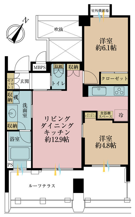 その他 2LDK、専有面積52.98m2、バルコニー面積14.41m2