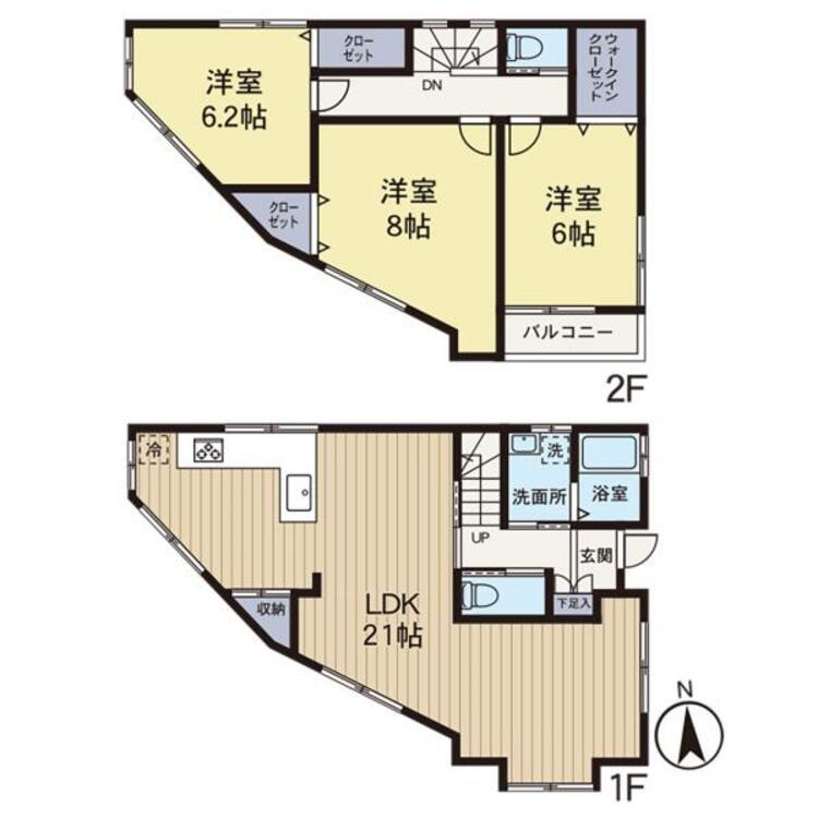 間取り 【間取り図】全居室６畳以上、LDKは約２１畳ございます。