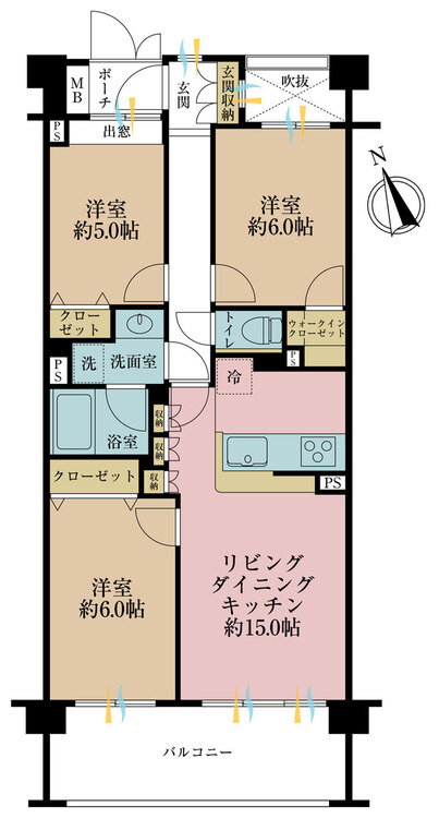 間取り ３ＬＤＫ、専有面積７０．０９平米、バルコニー面積１２平米