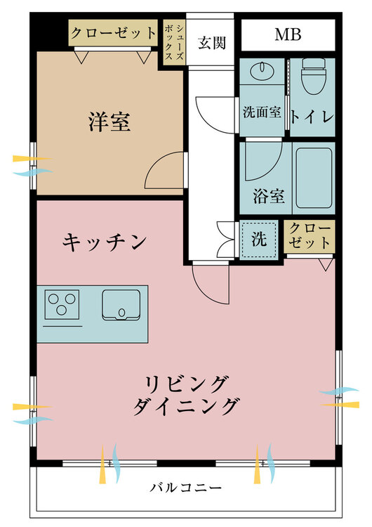 間取り １ＬＤＫ、専有面積４１．３１平米、バルコニー面積４．０５平米