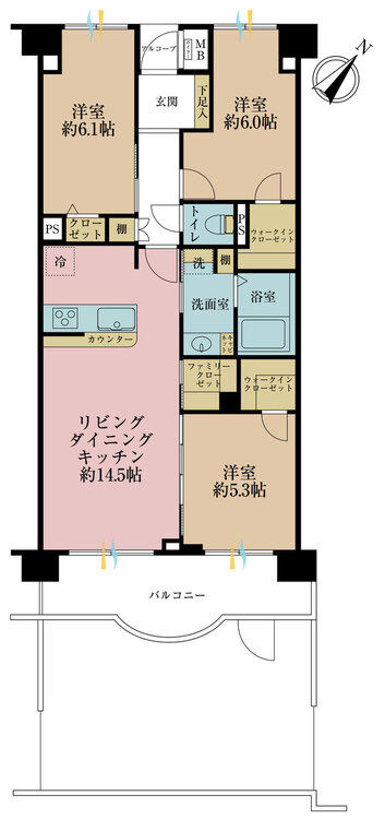 その他 3LDK、専有面積72m2、バルコニー面積9.55m2