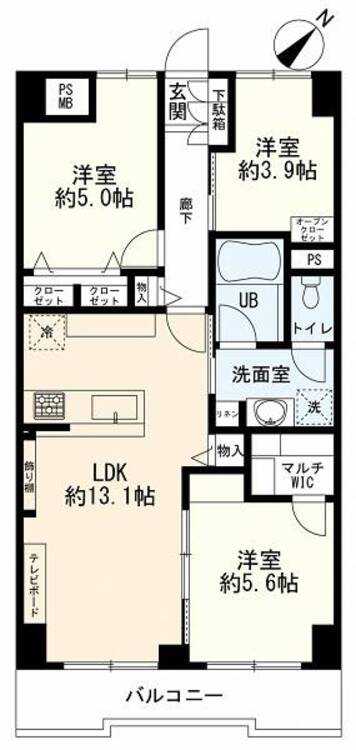 間取り 間取図　3LDK＋バルコニー