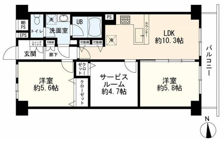 間取り ２ＬＤＫ＋Ｓ（納戸）