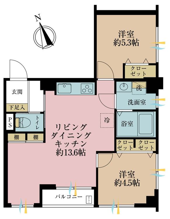 その他 2LDK、専有面積50.67m2、バルコニー面積2.16m2