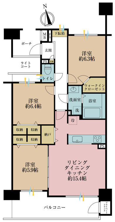 その他 3LDK、専有面積80m2、バルコニー面積12.99m2