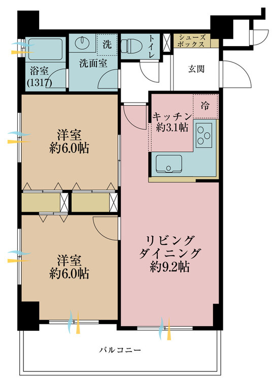 その他 2LDK、専有面積53.8m2、バルコニー面積8.29m2