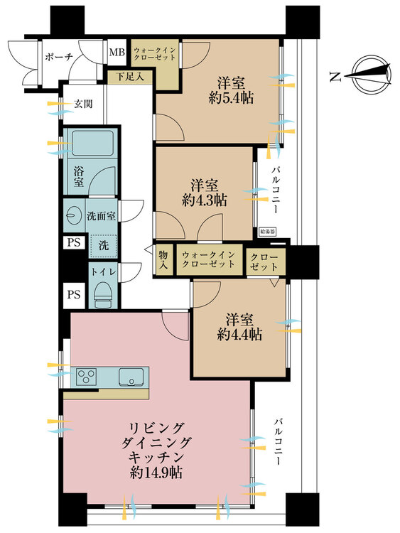 その他 3LDK、専有面積69.76m2、バルコニー面積11.8m2