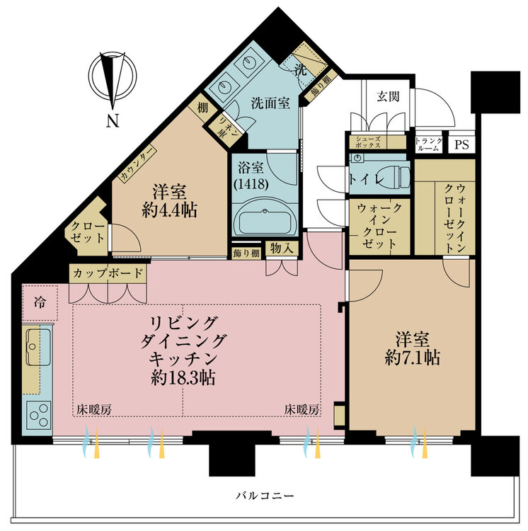 その他 2LDK、専有面積73.89m2、バルコニー面積18.51m2