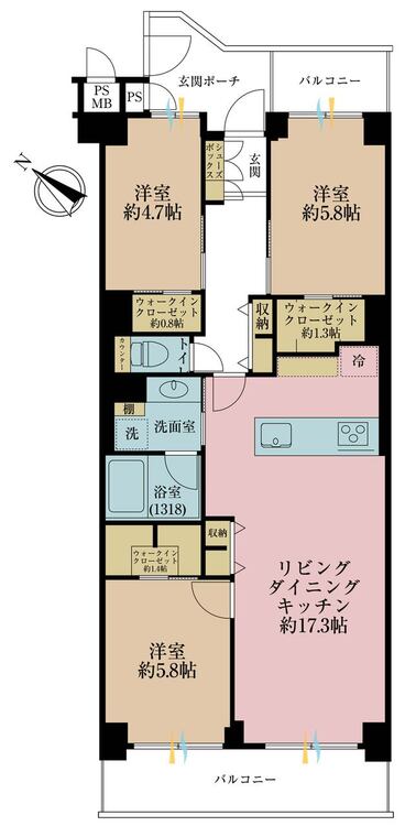 その他 3LDK、専有面積77.12m2、バルコニー面積11.45m2