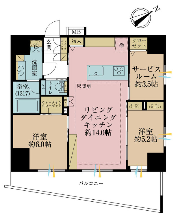 その他 2LDK+S（納戸）、専有面積62.9m2、バルコニー面積12.57m2