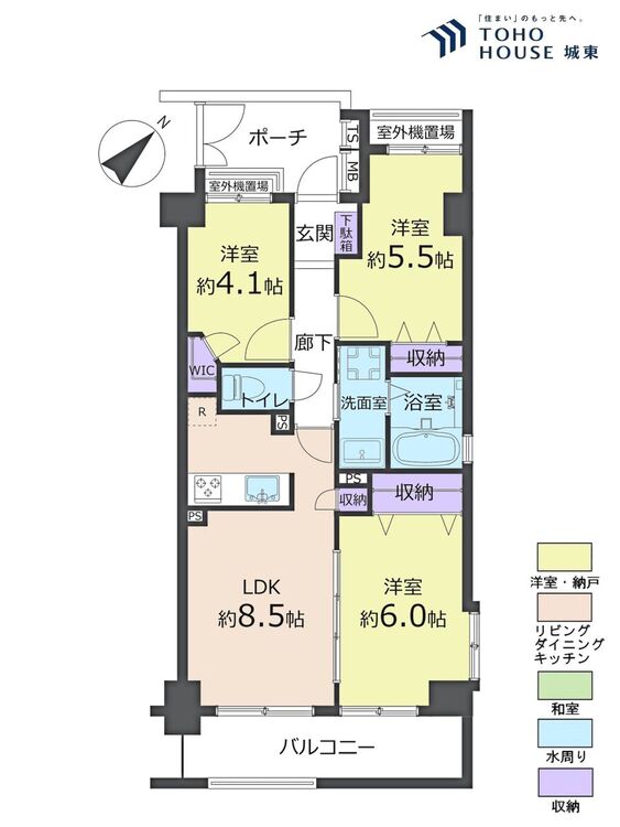 間取り ２ＳＬＤＫ、専有面積５９．６２平米、バルコニー面積７．９８平米