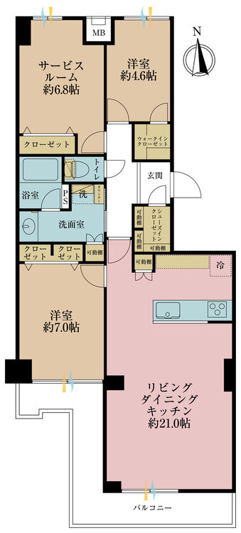 その他 2LDK+S（納戸）、専有面積85.71m2、バルコニー面積11.88m2
