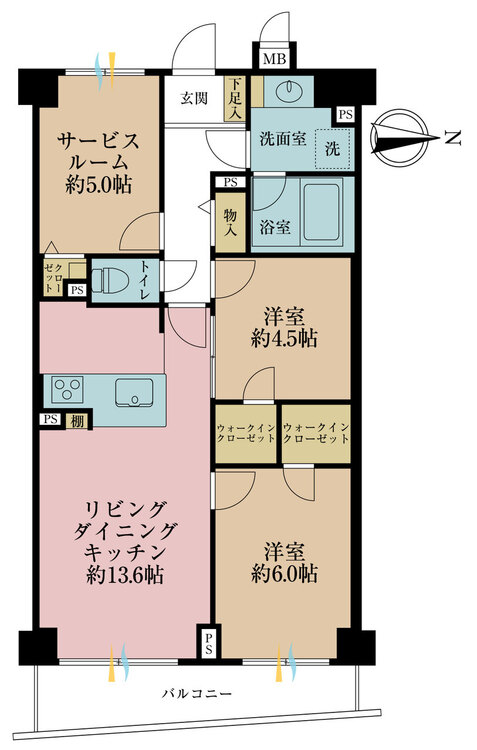 その他 2LDK+S（納戸）、専有面積66.3m2、バルコニー面積6.8m2