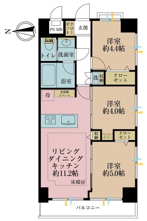 その他 3LDK、専有面積54m2、バルコニー面積5.94m2