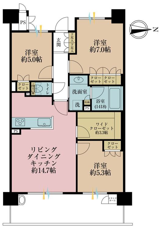 その他 3LDK、専有面積74.35m2、バルコニー面積13.46m2